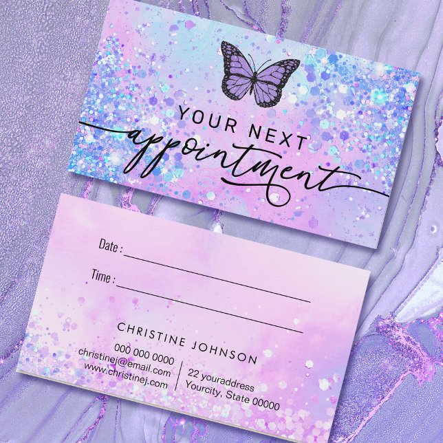 tarjeta de cita de purpurina lavender butfly faux (Subido por el creador)