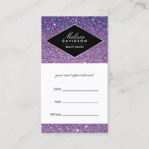 Tarjeta de cita de Purpurina morado y glamour