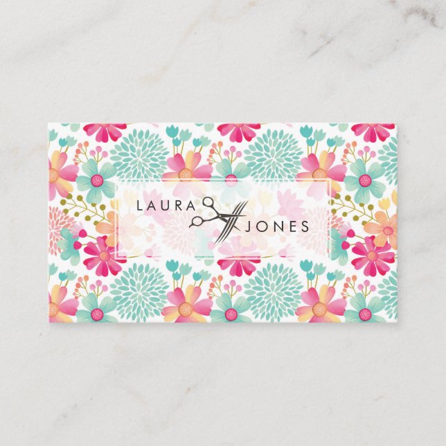 Tarjeta de cita de salón con estilo de pelo floral (Anverso)