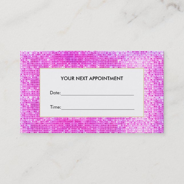 Tarjeta de cita de salón de belleza Hot Pink Sequi (Anverso)