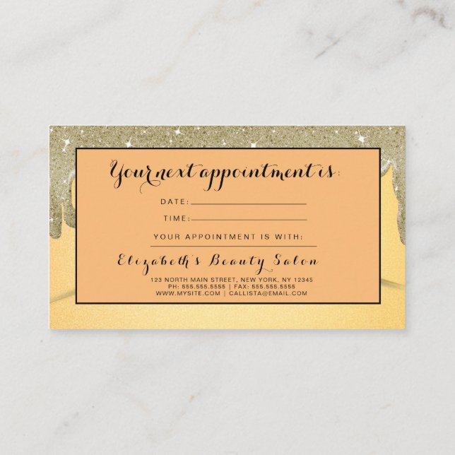 Tarjeta de cita de Salón de Pelo de Purpurina Dora (Reverso)