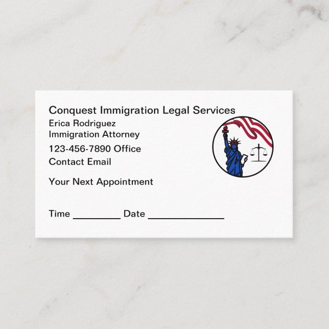 Tarjeta de cita del abogado de inmigración y natur (Anverso)