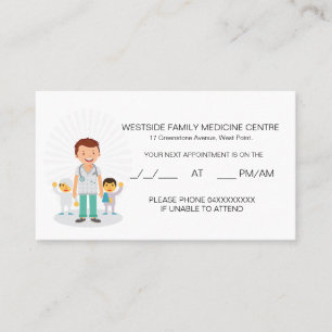 Tarjeta de cita del médico de familia y niños amig
