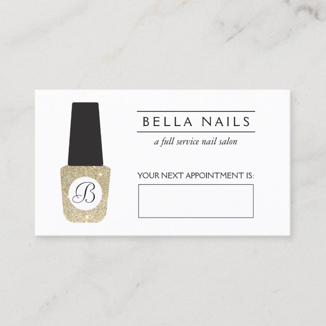 Tarjeta de cita del Purpurina de oro de Nail Salon (Anverso)