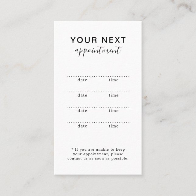 Tarjeta de Cita del Salón de Belleza Blanco Simple (Anverso)