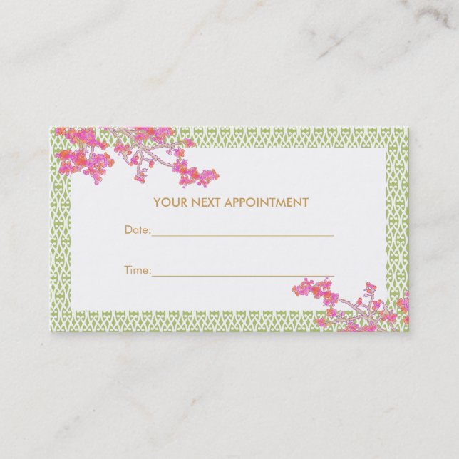 Tarjeta de cita del salón floral rosa y verde (Anverso)