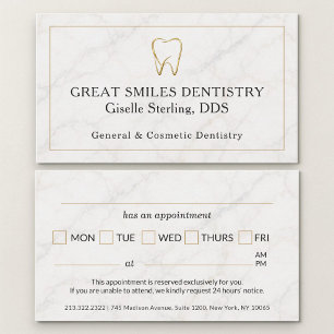 Tarjeta de cita dental de mármol dorado para denti
