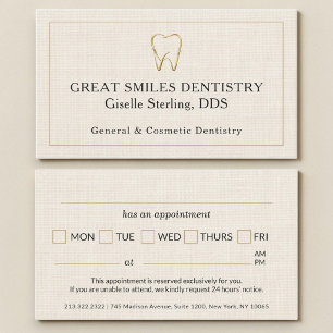 Tarjeta de cita dental de oro de lino para dentist