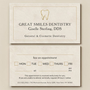 Tarjeta de cita dental de piedra dorada para denti