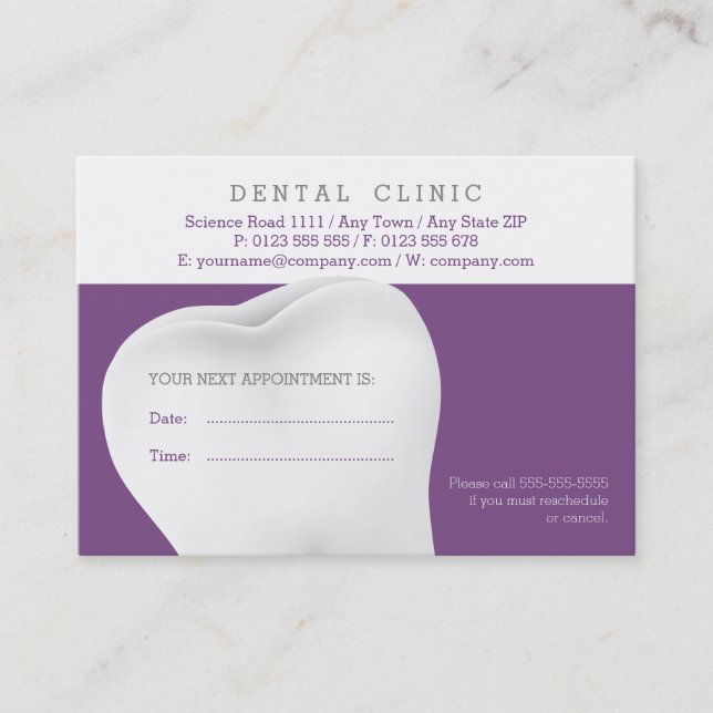 Tarjeta de cita dental | Dentista morado (Anverso)