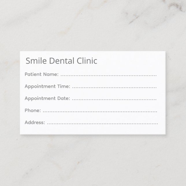 Tarjeta de cita dental gris minimalista (Anverso)