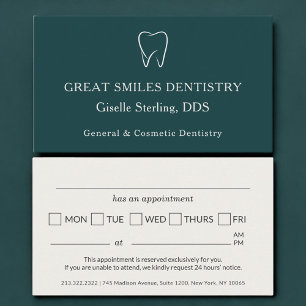 Tarjeta de cita dental oficina dentista azul turqu