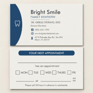 Tarjeta de cita dental profesional azul marino