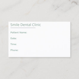 Tarjeta de cita dental verde sabio en una línea