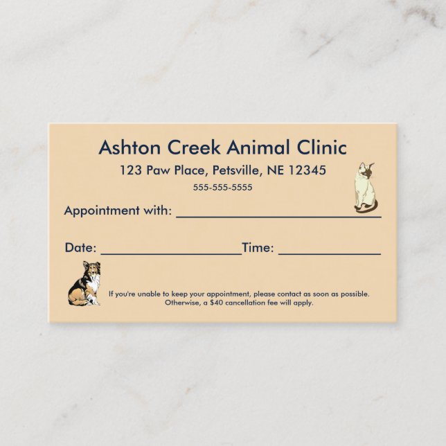 Tarjeta de cita editable para clínica veterinaria (Anverso)