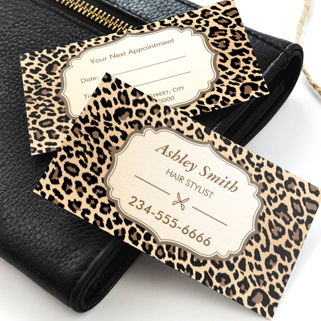 Tarjeta de cita estilista de Leopard Print Hair (Subido por el creador)