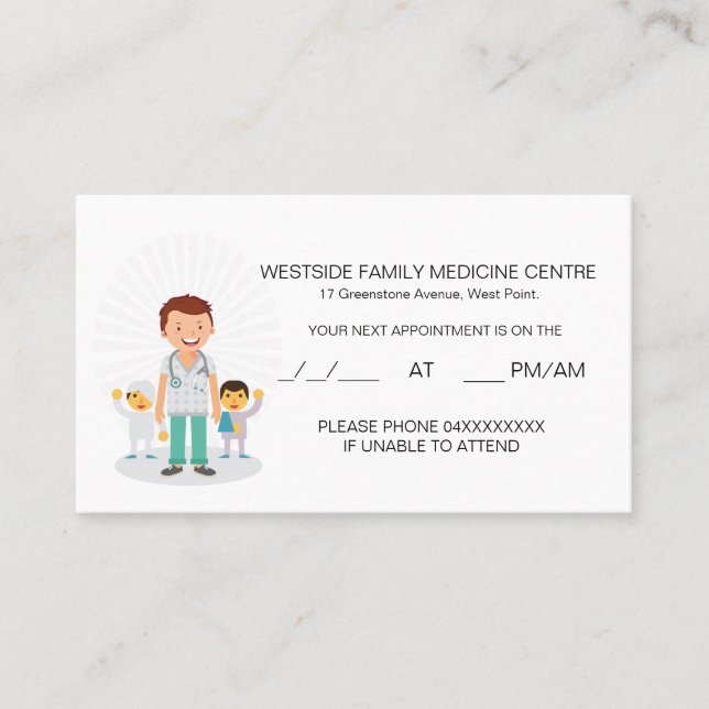 Tarjeta de cita familiar amigable para Médicas y n (Anverso)