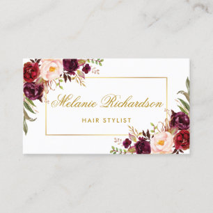 Tarjeta de cita Floral Burgundy Gold Stylist