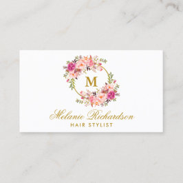 Tarjeta de cita Gold Pink Floral Hair Stylist M