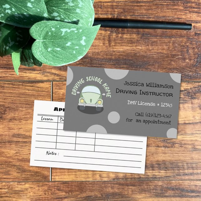 Tarjeta de cita gris del instructor de conducción  (Subido por el creador)