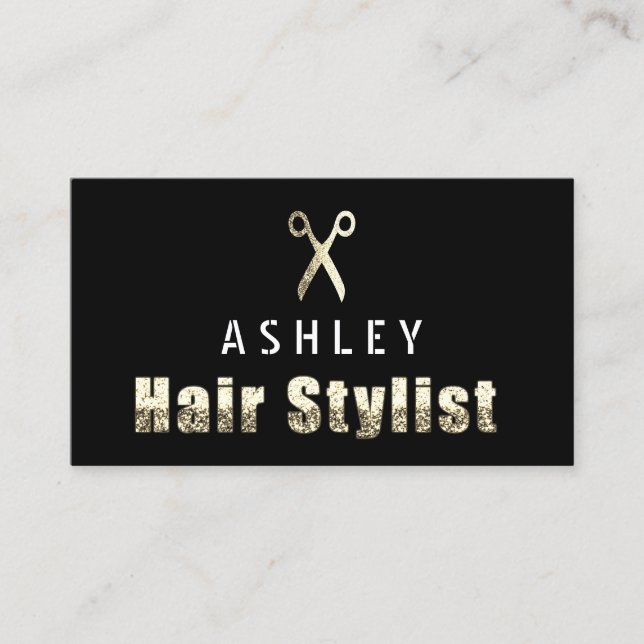 Tarjeta de cita Hair Stylist Salon Black Gold (Anverso)
