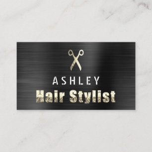Tarjeta de cita Hair Stylist Salon Black Gold