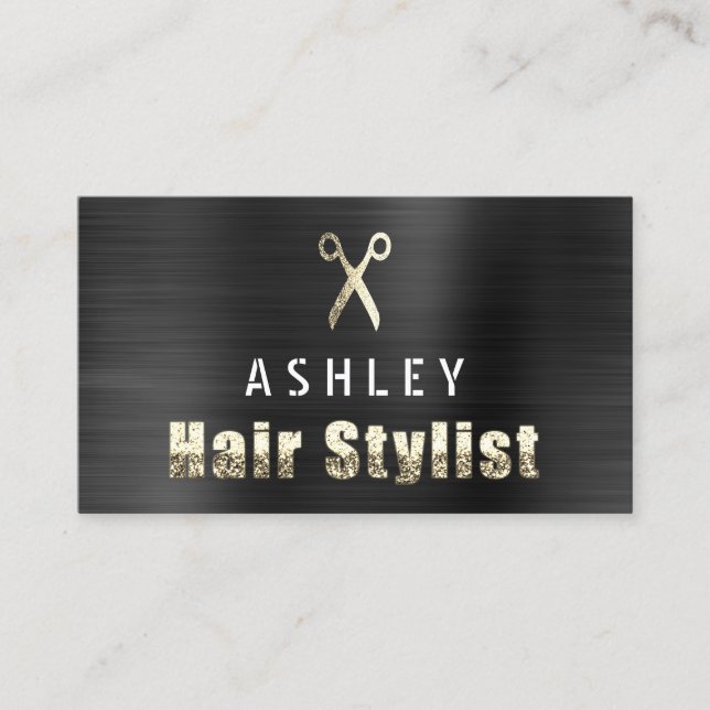 Tarjeta de cita Hair Stylist Salon Black Gold (Anverso)