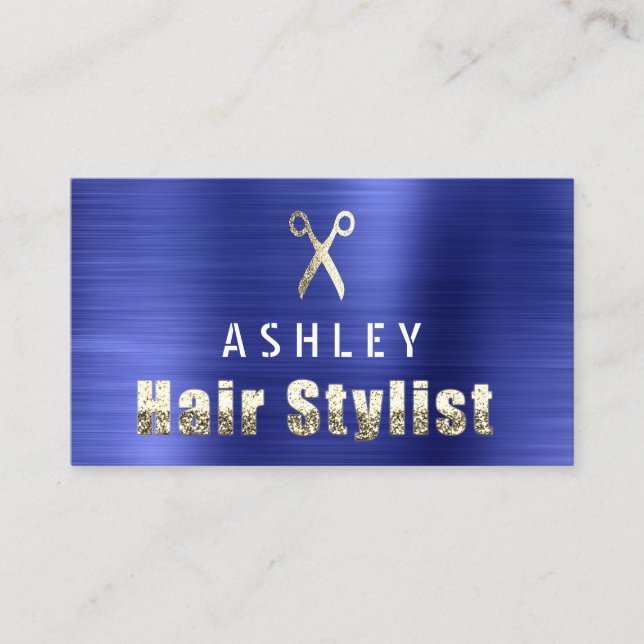 Tarjeta de cita Hair Stylist Salon Blue Gold (Anverso)
