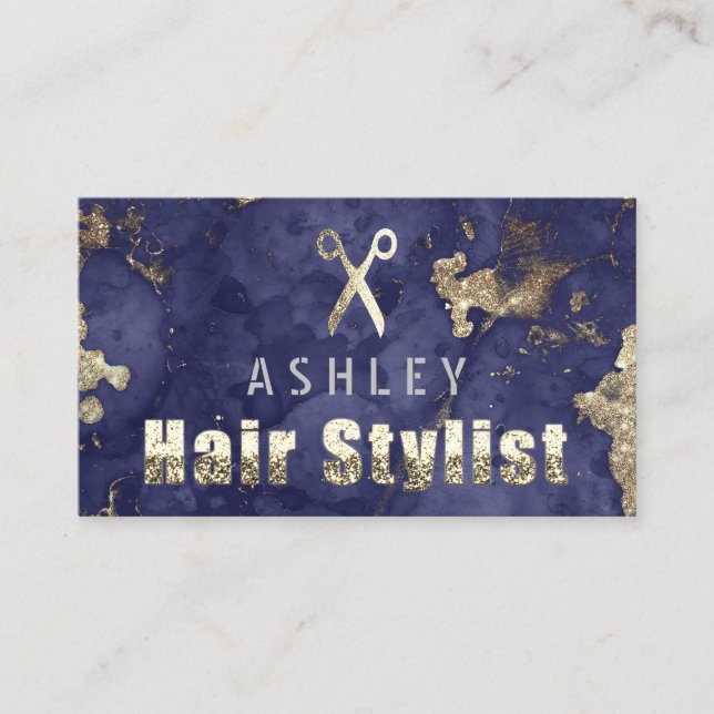Tarjeta de cita Hair Stylist Salon Marble Blue (Anverso)