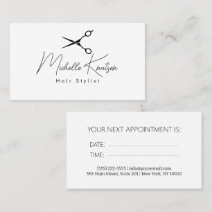 Tarjeta de cita Hairstylist blanco moderno
