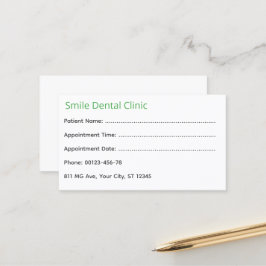 Tarjeta de cita médica dental verde