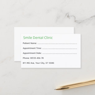 Tarjeta de cita médica dental verde