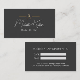 Tarjeta de cita moderna de Hairstylist blanco marr