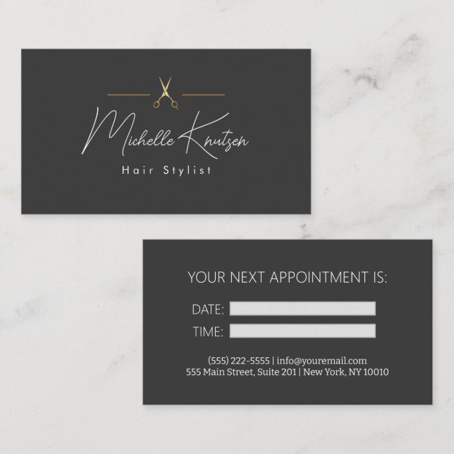 Tarjeta de cita moderna de Hairstylist blanco marr (Anverso / Reverso)