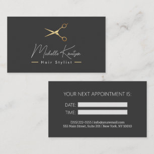 Tarjeta de cita moderna de Hairstylist blanco marr