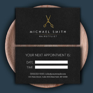Tarjeta de cita moderna de Hairstylist Gold negro