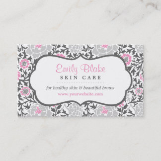 Tarjeta de cita para damasco floral gris y rosa