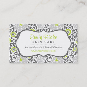 Tarjeta de cita para damasco floral gris y verde