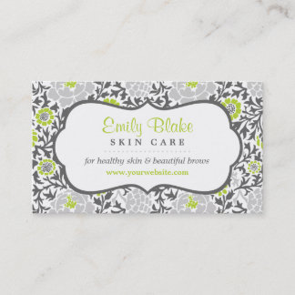 Tarjeta de cita para damasco floral gris y verde