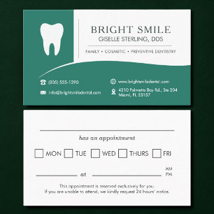 Tarjeta de cita para el consultorio dental Green D
