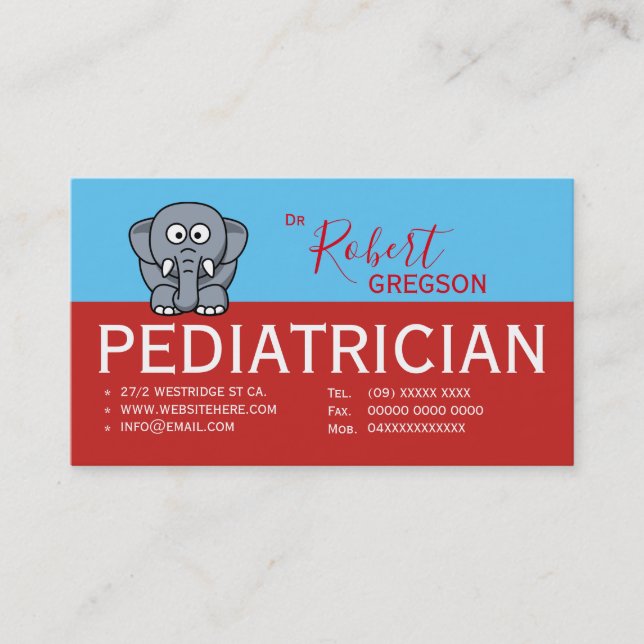 Tarjeta de cita para elefante lindo pediatra (Anverso)