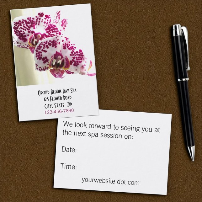 Tarjeta de cita para masajista Spa Salon Floral Or (front and back business and appointment card template)