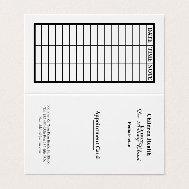 Tarjeta de cita para pediatras (Exterior desplegado)