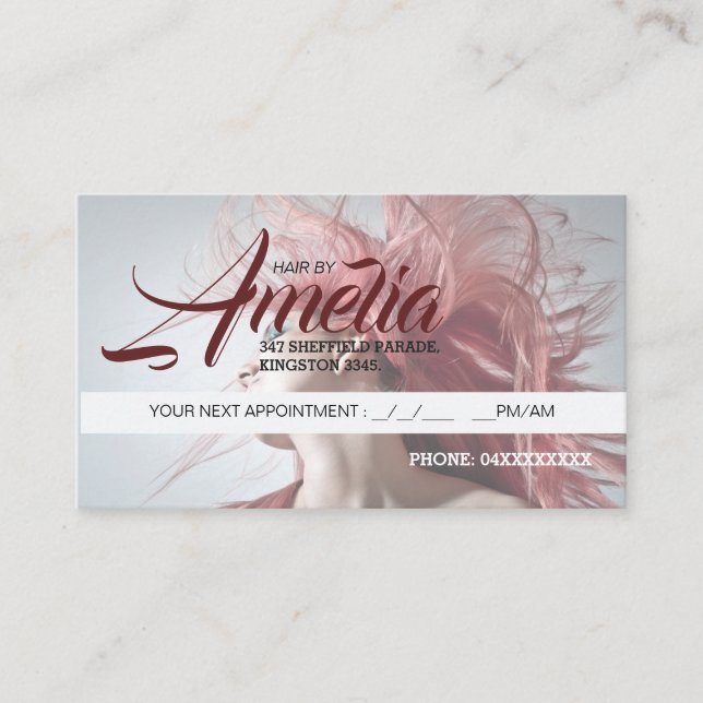 Tarjeta de cita para peluquería Pelo rosa (Anverso)