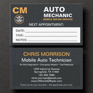 Tarjeta de cita para reparación automática de coch