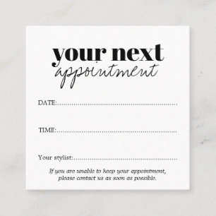 Tarjeta de cita para salón de belleza Black & Whit