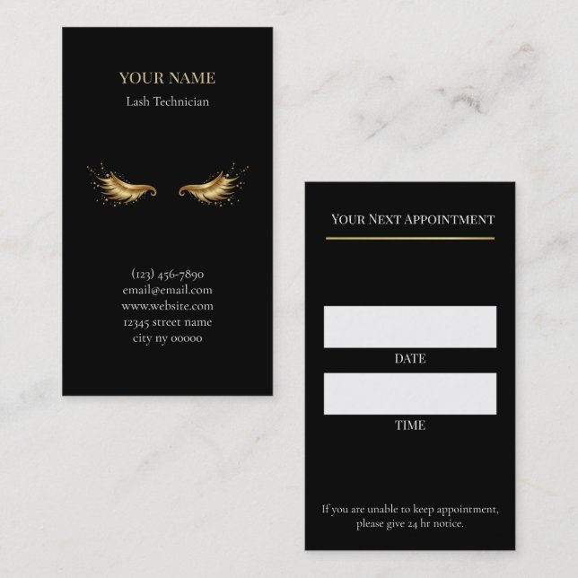 Tarjeta de cita para técnico de pestañas de lujo (Anverso / Reverso)