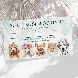 Tarjeta de cita perros acuarela flores, verde