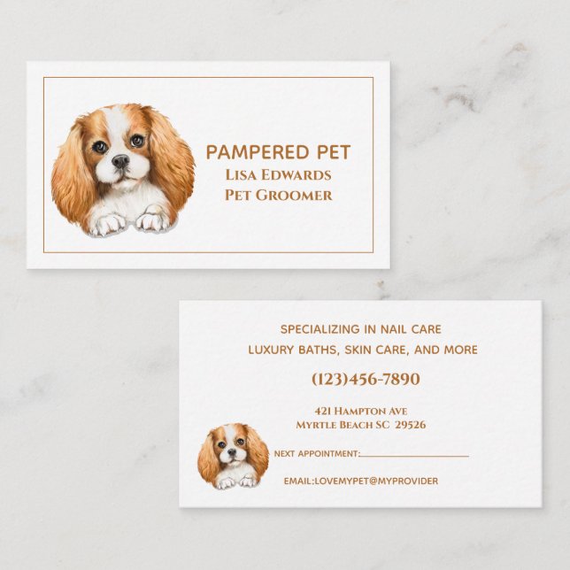 Tarjeta de cita profesional blanca Cute Dog Groomi (Anverso / Reverso)