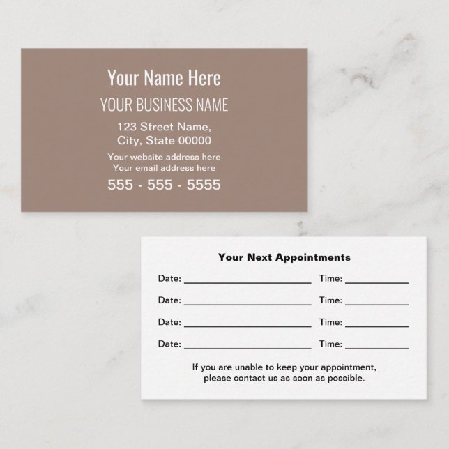 Tarjeta de cita profesional moderna de Taupe (Anverso / Reverso)